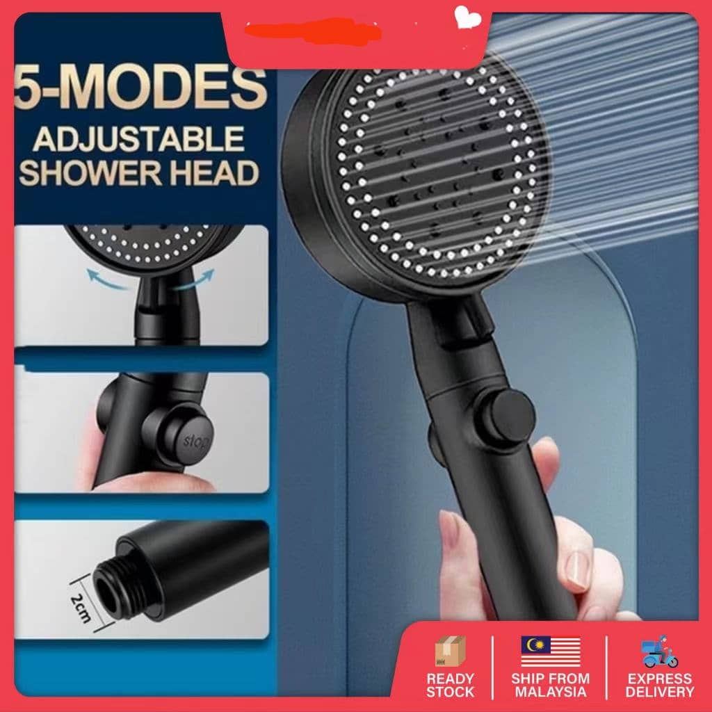 5 Mode Adjustable High Pressure Handheld Shower Head One Click Water ...