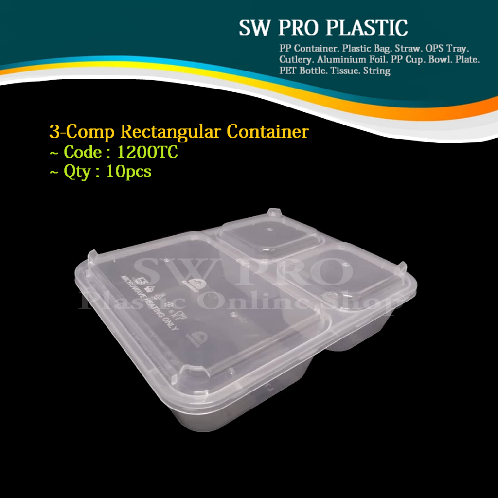 1200TC 3-Comp Rectangular Container/ 3-Comp Lunch Box / Food Container ...