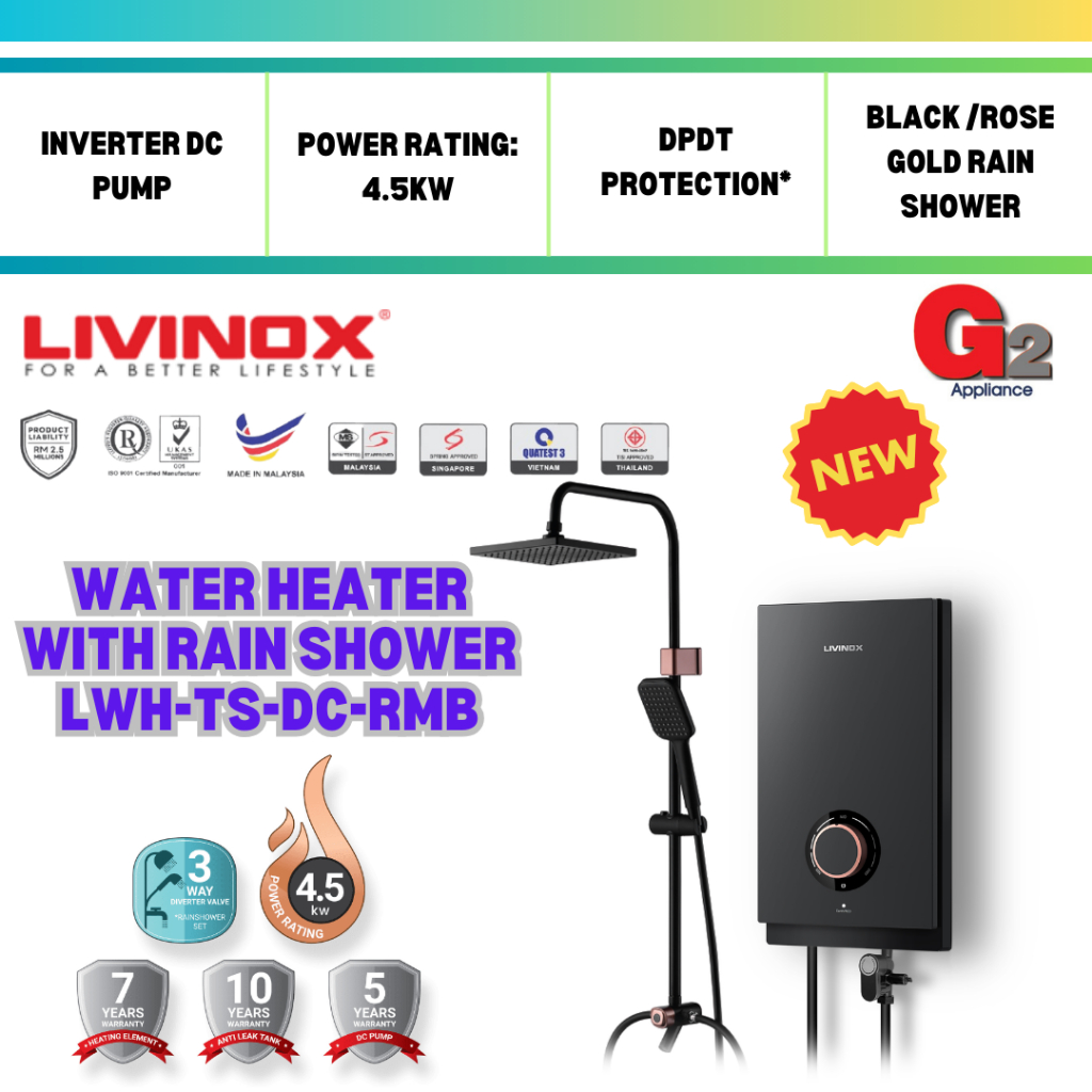 LIVINOX WATER HEATER DC PUMP INVERTER WITH RAIN SHOWER (LWH-TS-DC-RMB ...