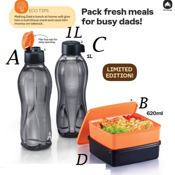 *A 1pc*Tupperware Eco Bottle 1L Flip Top / Screw Cap Black /Large ...