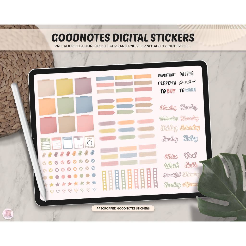 GoodNotes Digital Stickers Pack: 135 Pre-Cropped PNG & Boho Stickers ...