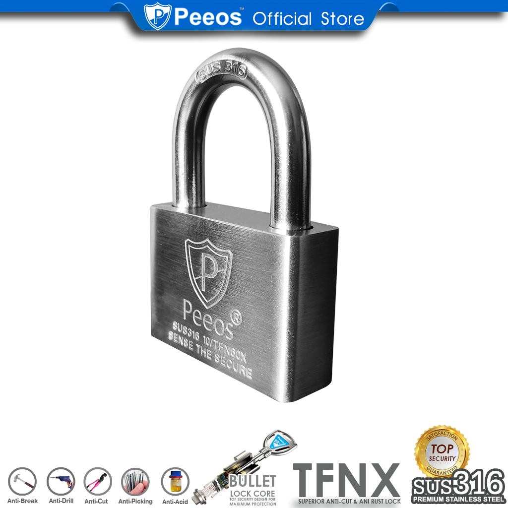 Padlock Peeos TFNX SUS316 Stainless steel Lock top in Anti-rust Keluli ...
