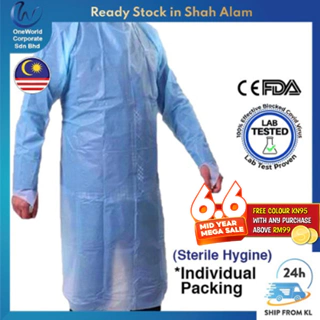 【Surgiplus】Medical CPE Isolation Gown Plastic Apron PPE Suit Individual Sterile Pack