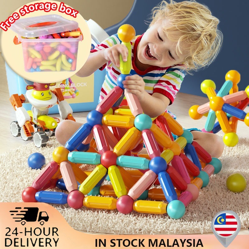 【24H】3DGeometry Kids Magnetic Stick Balls Building Toy Blocks With ...