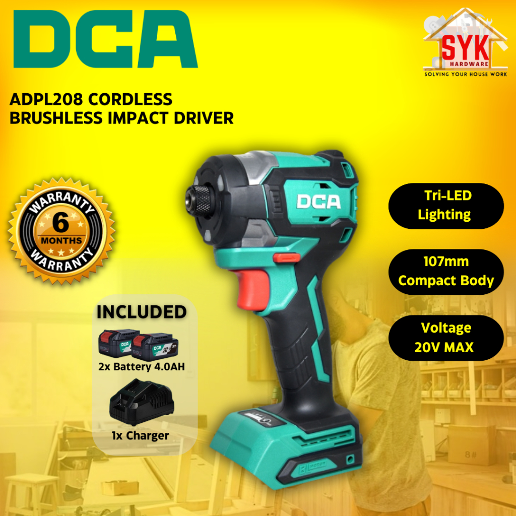 SYK DCA ADPL208 Cordless Brushless Impact Driver Machine Battery Power ...