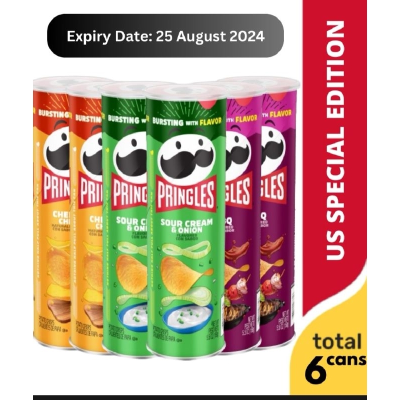 Pringles Potato Chips US Big Size Cans 6 x 158g (BBQ & Cheese & Sour