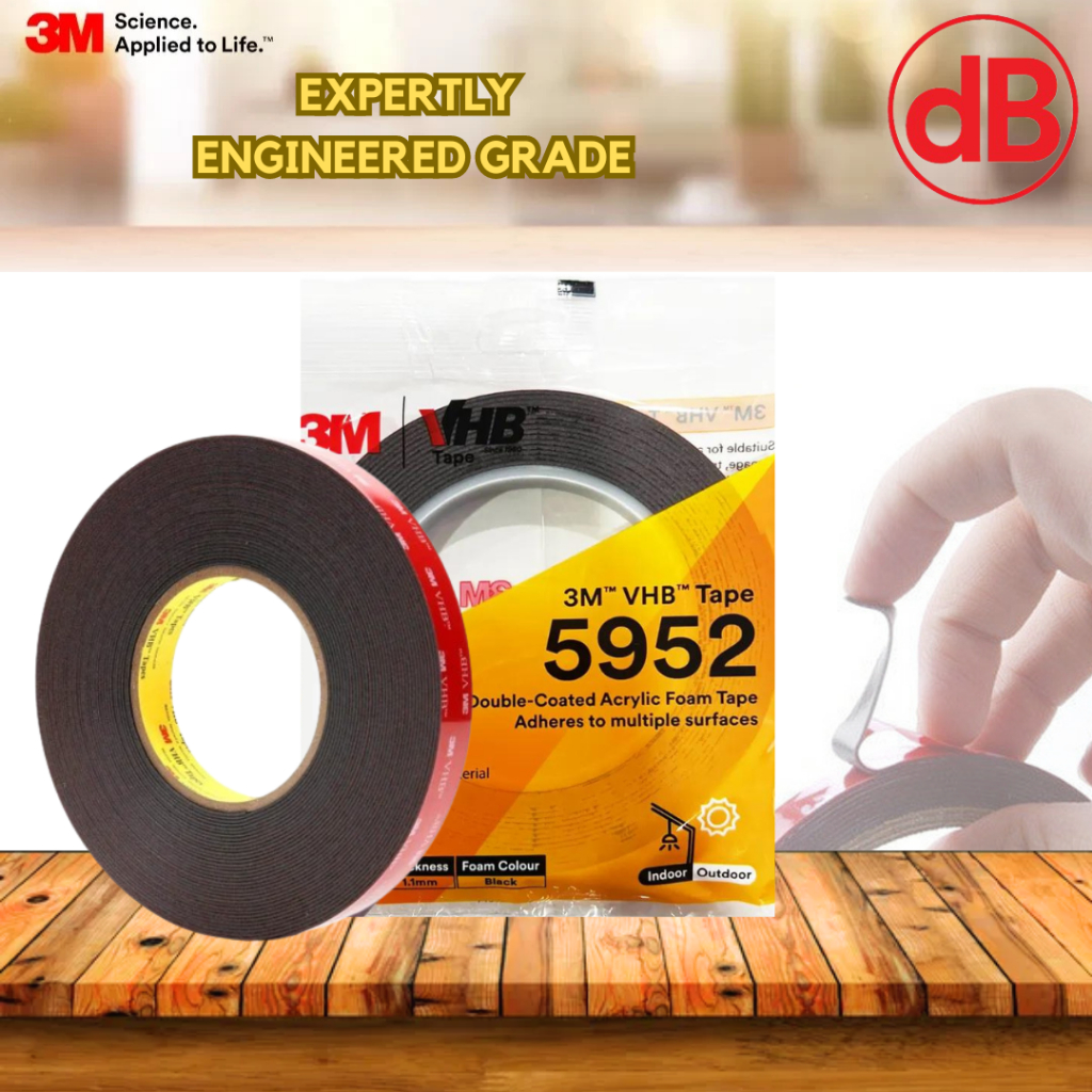 (READY STOCK) 3M VHB Tape 5952, Black, 12mm(W) x 5m(L) x 1.14mm(Thk ...