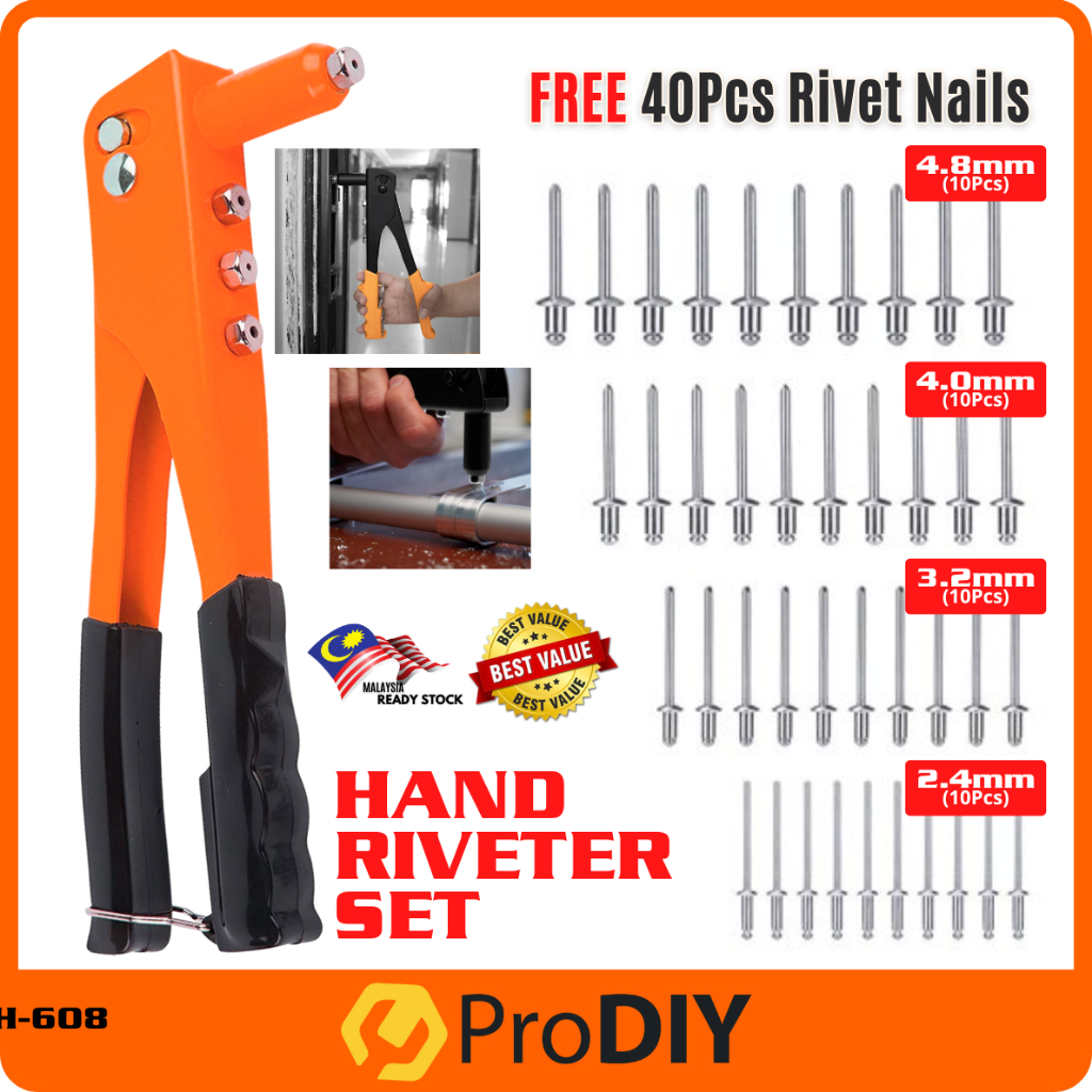 4 in 1 2.4mm 3.2mm 4.0mm 4.8mm Hand Riveter Set Rivet Gun with Rivets ...