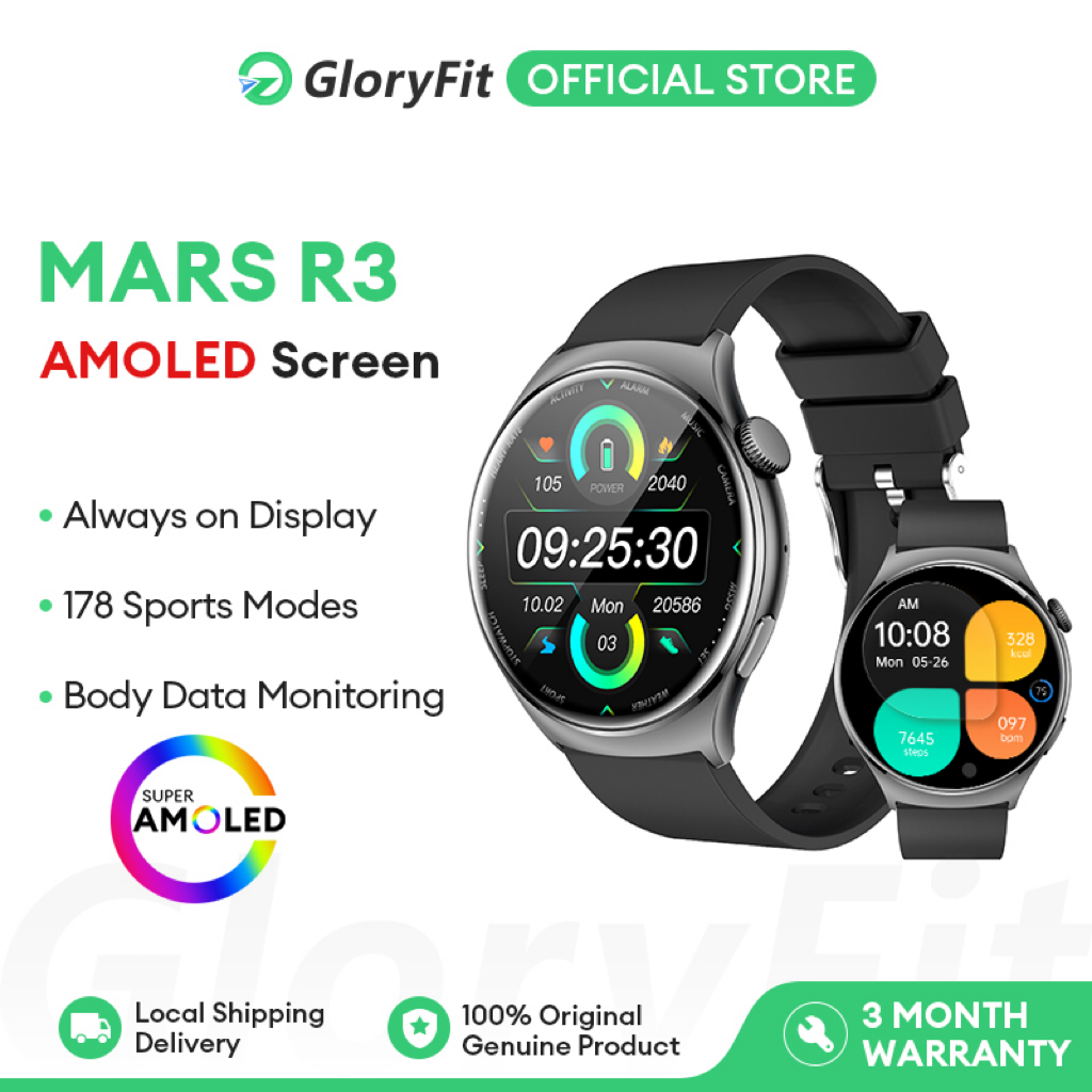 Gloryfit Mars R3 Smart Watch AMOLED Screen Running Pace Always On