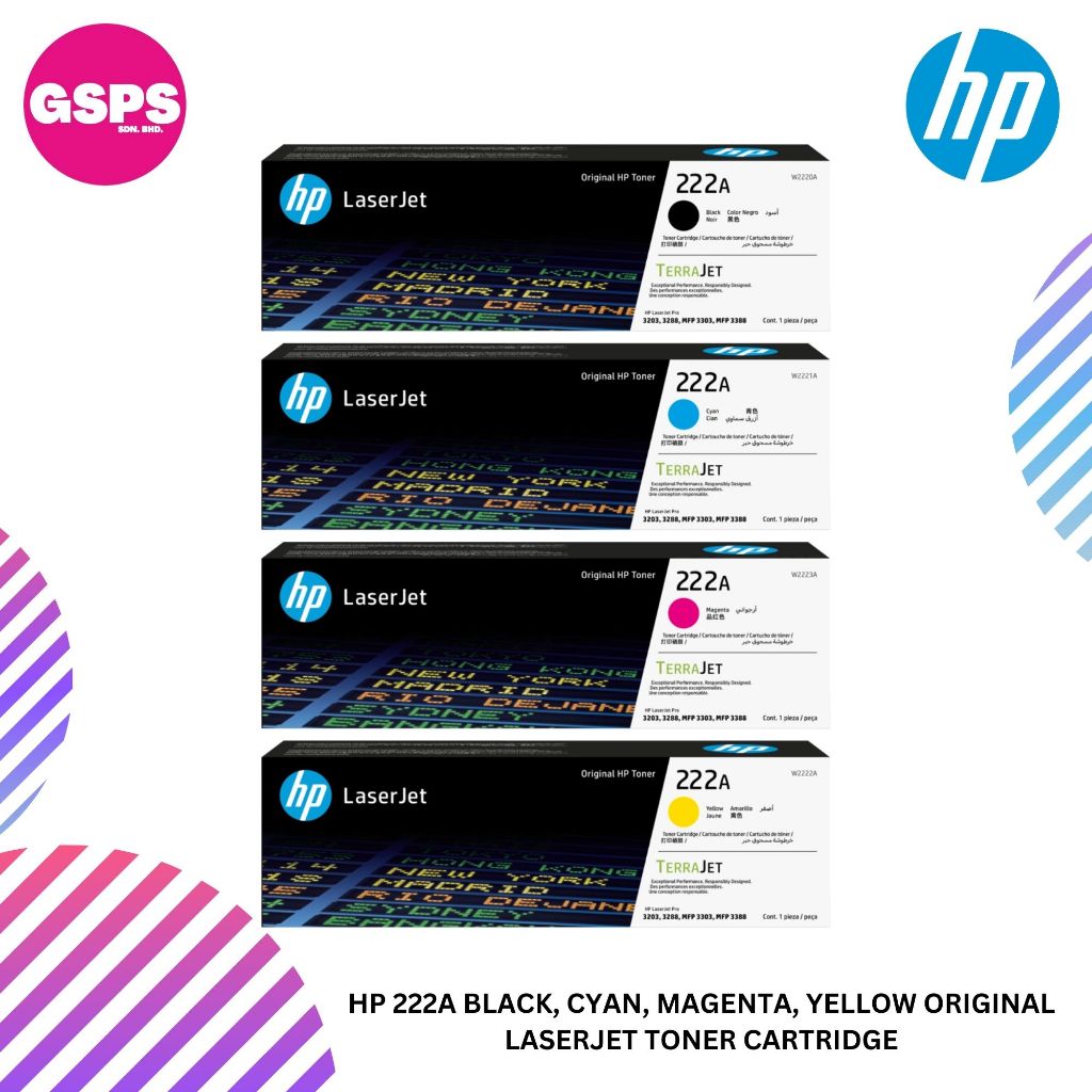 HP 222A Black, Cyan, Magenta, Yellow Original LaserJet Toner Cartridge ...