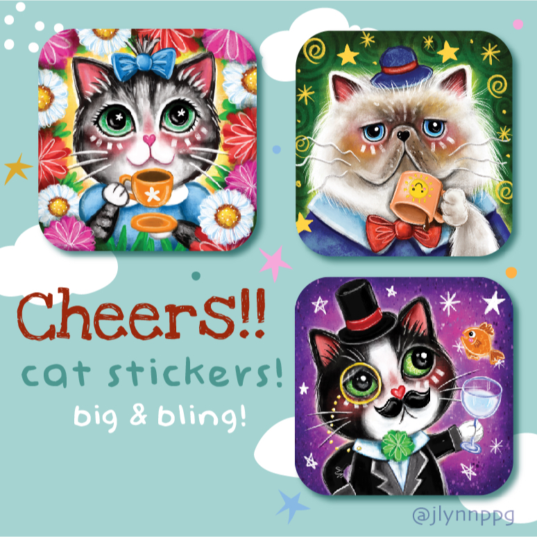 🐱 Cheers!! Original Design Quirky cats waterproof stickers ☕ | Shopee ...