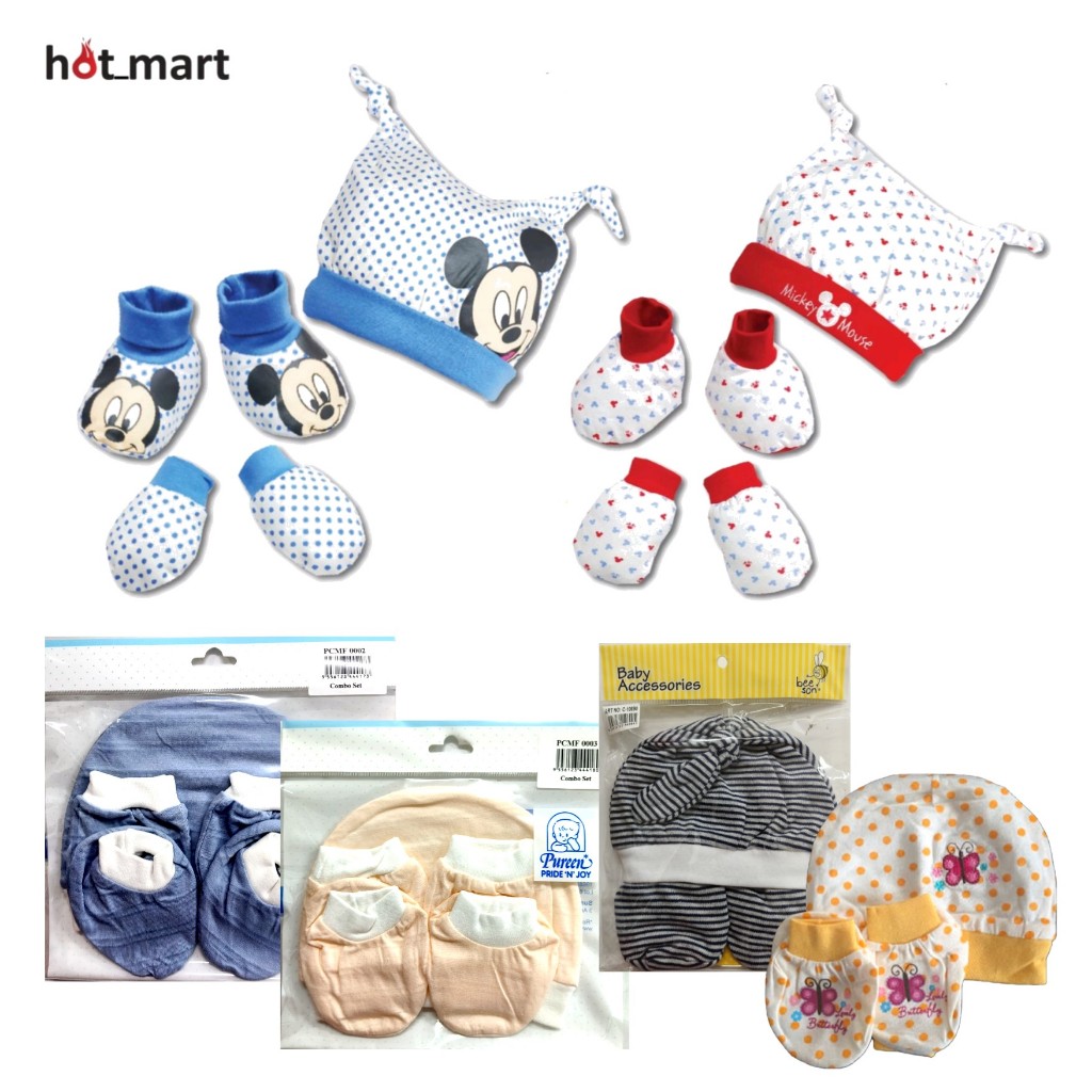 Babyhug Disney  Caps Mittens & Booties Set With Mickey Mouse Graphic - White main image 0