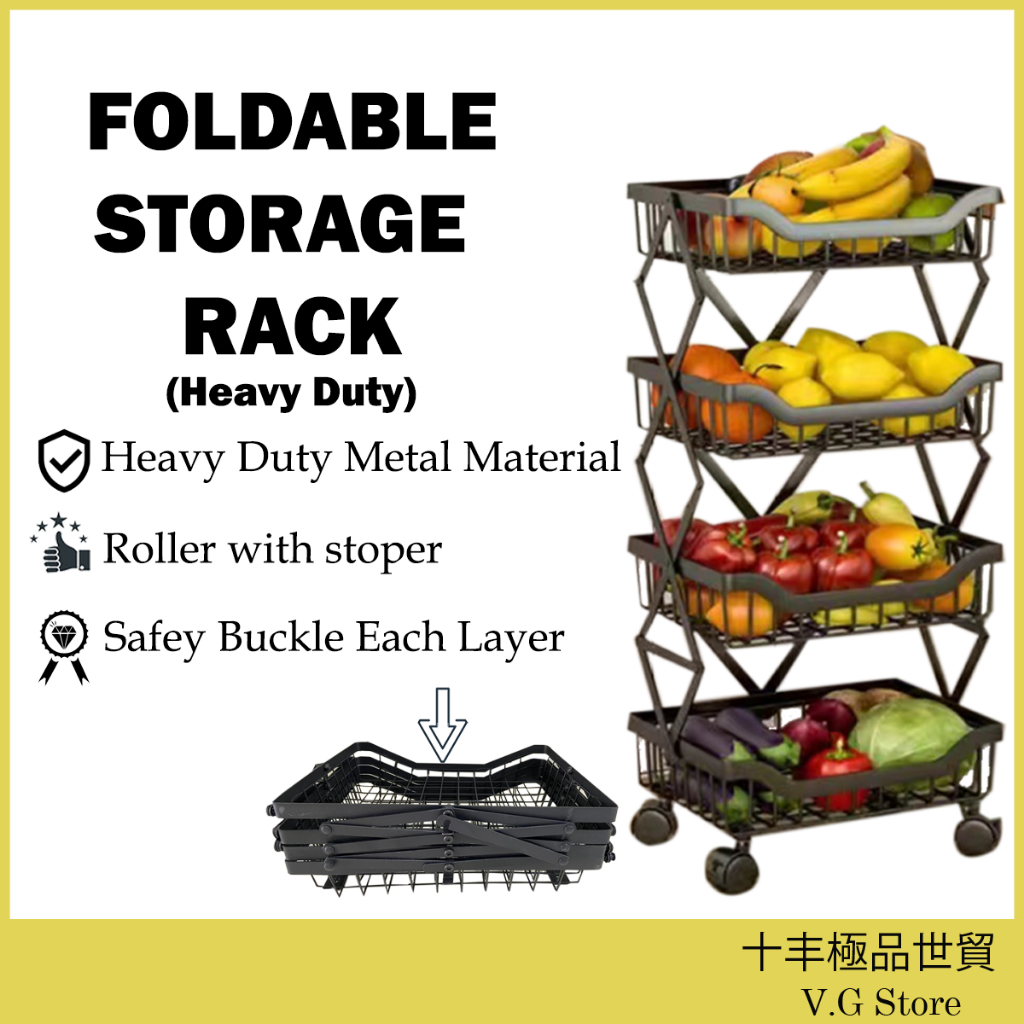Multi-Purpose Kitchen Used Organizer Foldable Rolling Vege Rack Rak ...