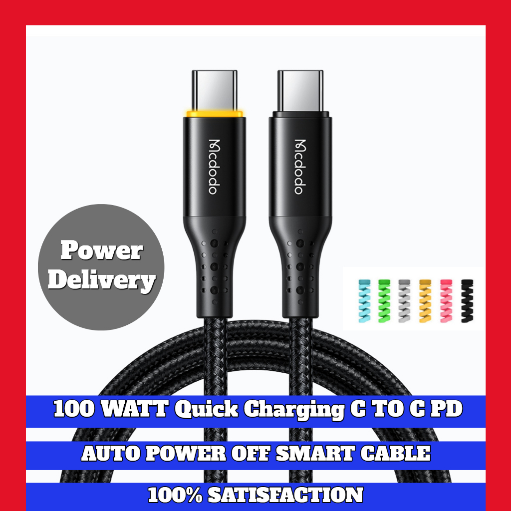 (6 Months Warranty) MCDODO 100W QC Auto Disconnect PD Type-C to C Cable ...