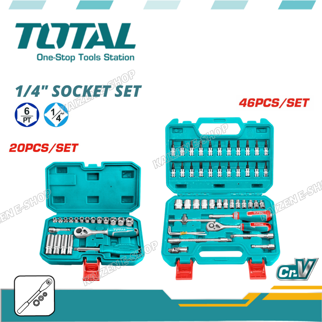 THT141201 Steckschlüssel-Set 1/4 Zoll – 20-teilig, 1 Kg, Chrom-Vanadium, Inkl. Ratsche & Verlängerung