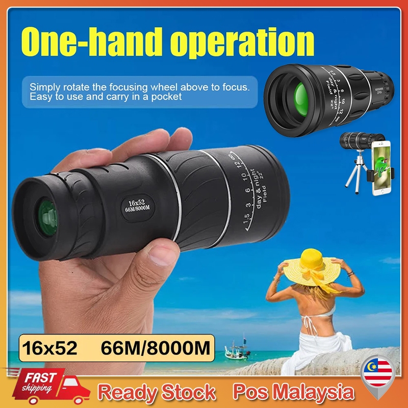 16x52 Monocular Telescope High Powered Dual Focus Portable Handheld ...