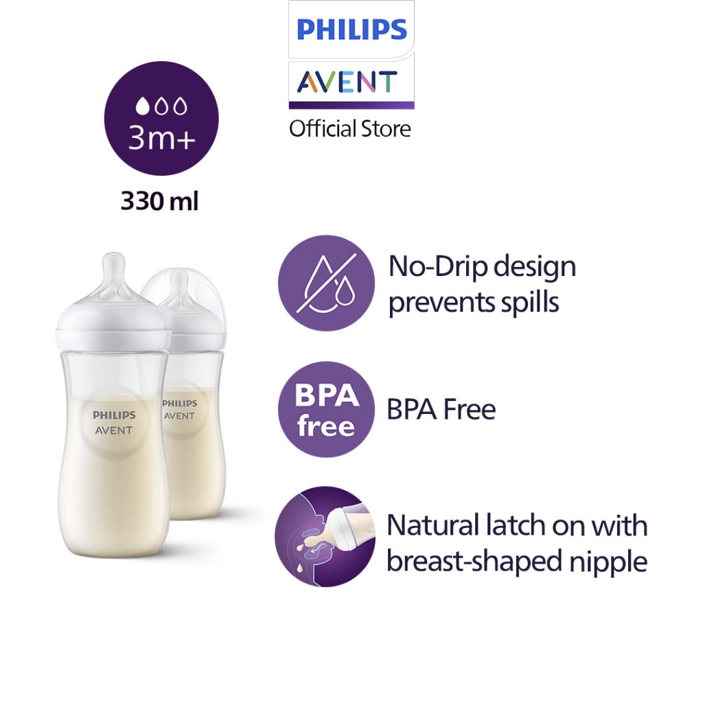 [New] Philips Avent Natural Response Baby Bottle 3m+ (11oz/330ml x 2 bottles) SCY906/02 Shopee