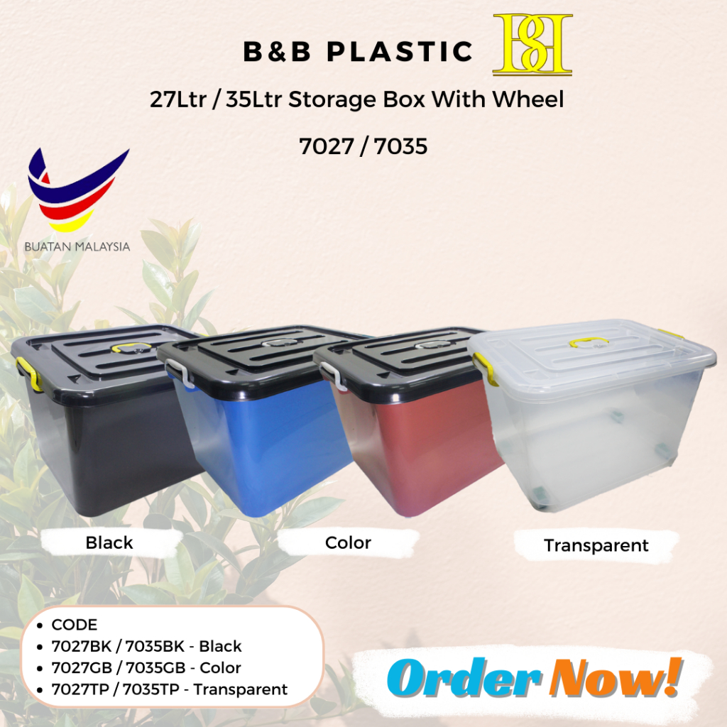 7027 / 7035 27Ltr / 35Ltr Storage Box With Wheel - B&B Plastic | Shopee ...