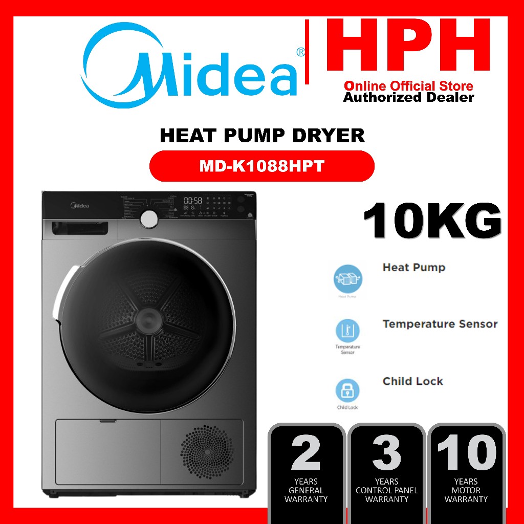 Midea Dryer (7kg / 8kg / 10kg) Vented Condenser Heat Pump MD7388 MDC8800 MDK1088HP Shopee