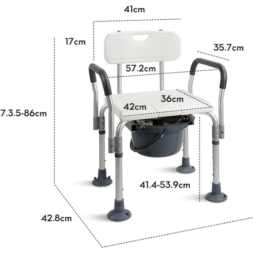 Bedside Commode Chair, Folding Shower Chair with Bucket, Height ...