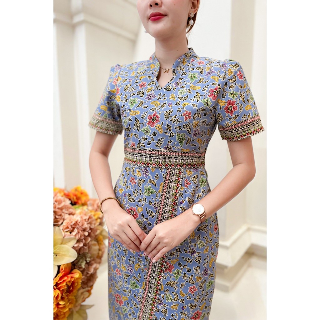 Sarong batik V neck mandarin collar Split end dress Shopee Malaysia