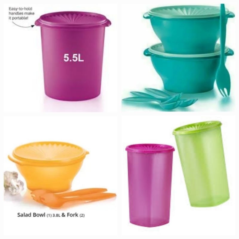 Tupperware Salad Bowl 3.8L with Fork, Deco Canister 3.8L or 5.5L, Punch ...
