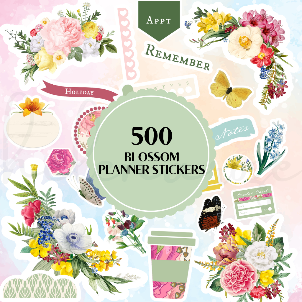 Blossom Planner Sticker 500 Pre-Cropped Stickers, Planner Sticker 2024 ...