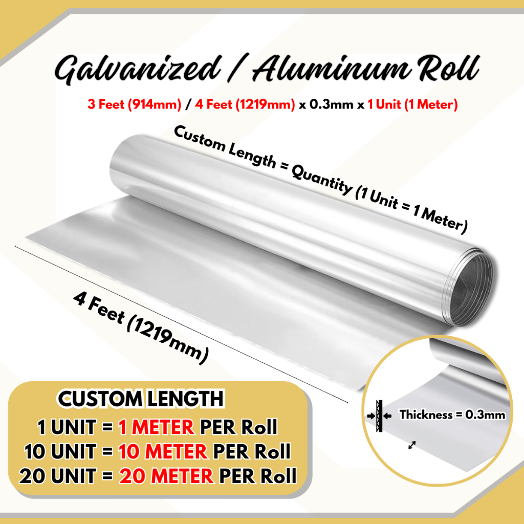 Galvanized Iron Zinc GI Roll 0.3mm x 3ft/4ft / Aluminum Plain Sheet ...
