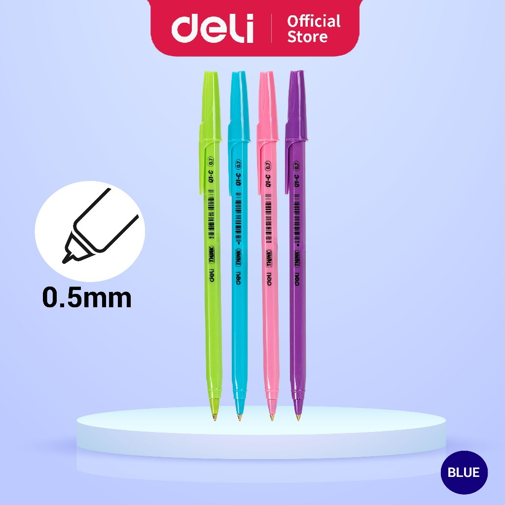 Deli Ball Point Pen Blue Ink Smooth Writing Office Supply (0.7mm) EQ1-C ...