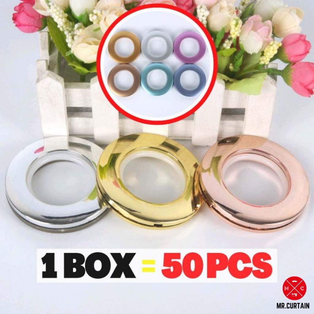 [50 PCS/Box] Eyelet Curtain Ring FREE Rotatable Nano Silencer NO LOGO ...