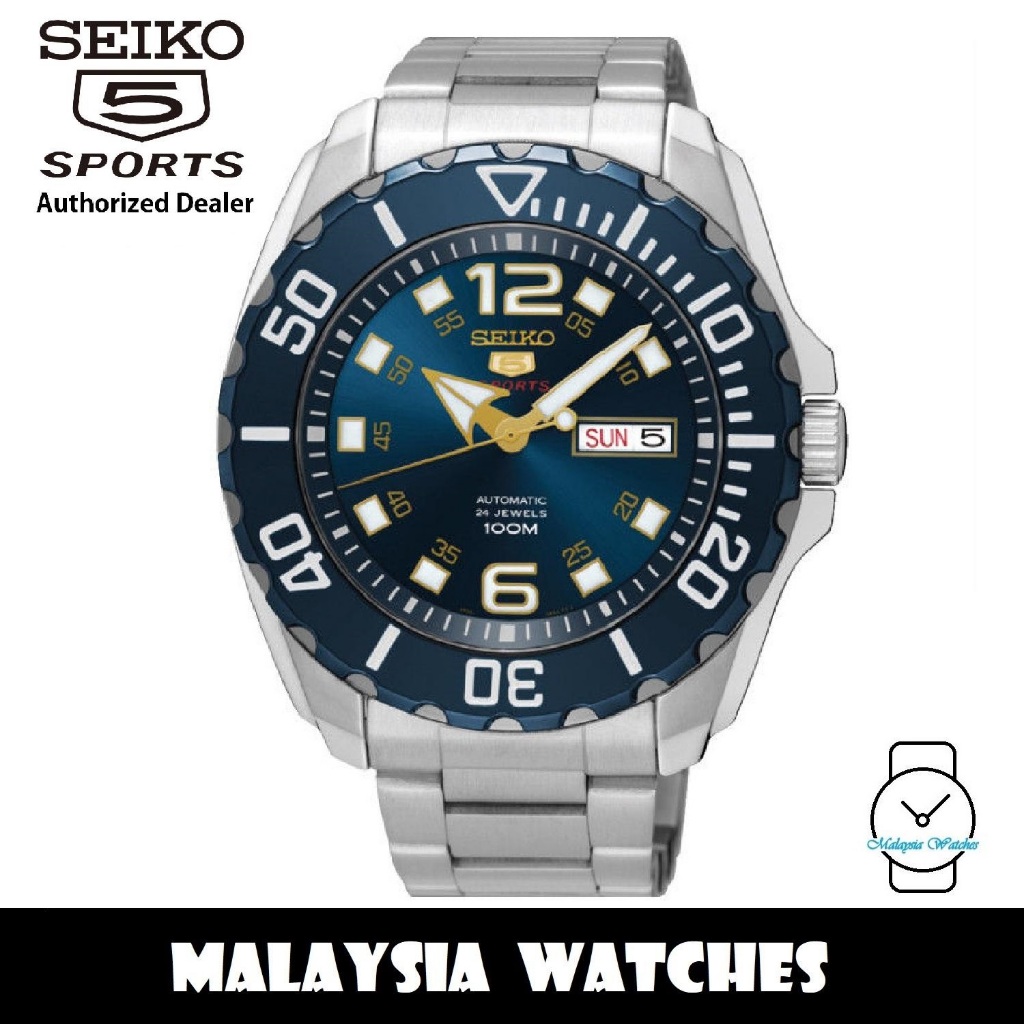 Seiko 5 Sports Baby Monster Automatic SRPB37K1 Blue Dial Stainless Steel Gents Watch Shopee Malaysia