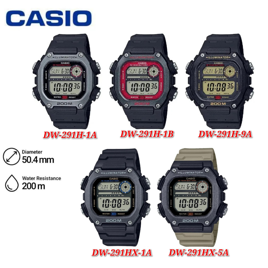 Casio DW291HX-5AV Men's X-Long Strap Watch – World Time, 200M WR, Illuminator