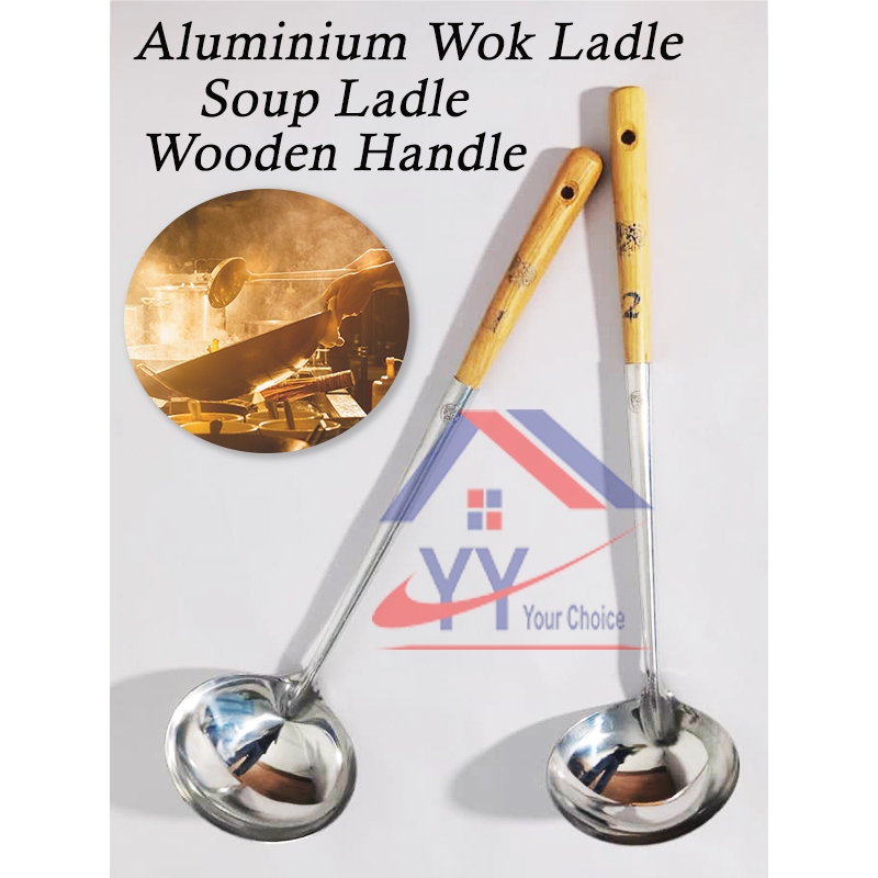 Aluminium Chinese Soup Ladle Wooden Handle/ Wok Ladle Big Soup Spoon ...