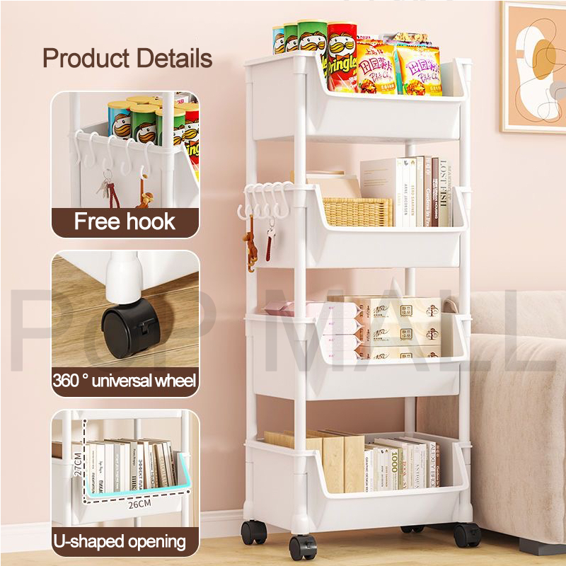 YAKO 2-5 Layer Book Shelf Moving Rack Organizer Bathroom Trolley Cart ...