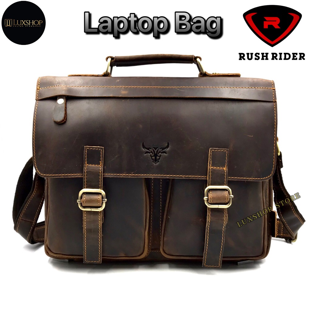 Rush Rider Laptop Bag Full Cow Leather Long Office Sling Bag Men ...