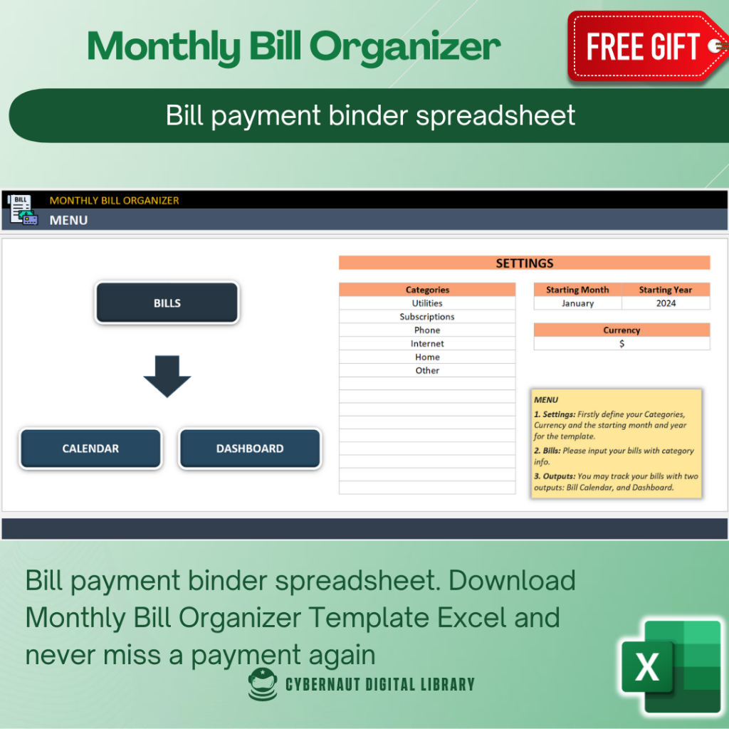 Excel Template - Monthly Bill Organizer (Free 12-in-1 Bundle Excel ...