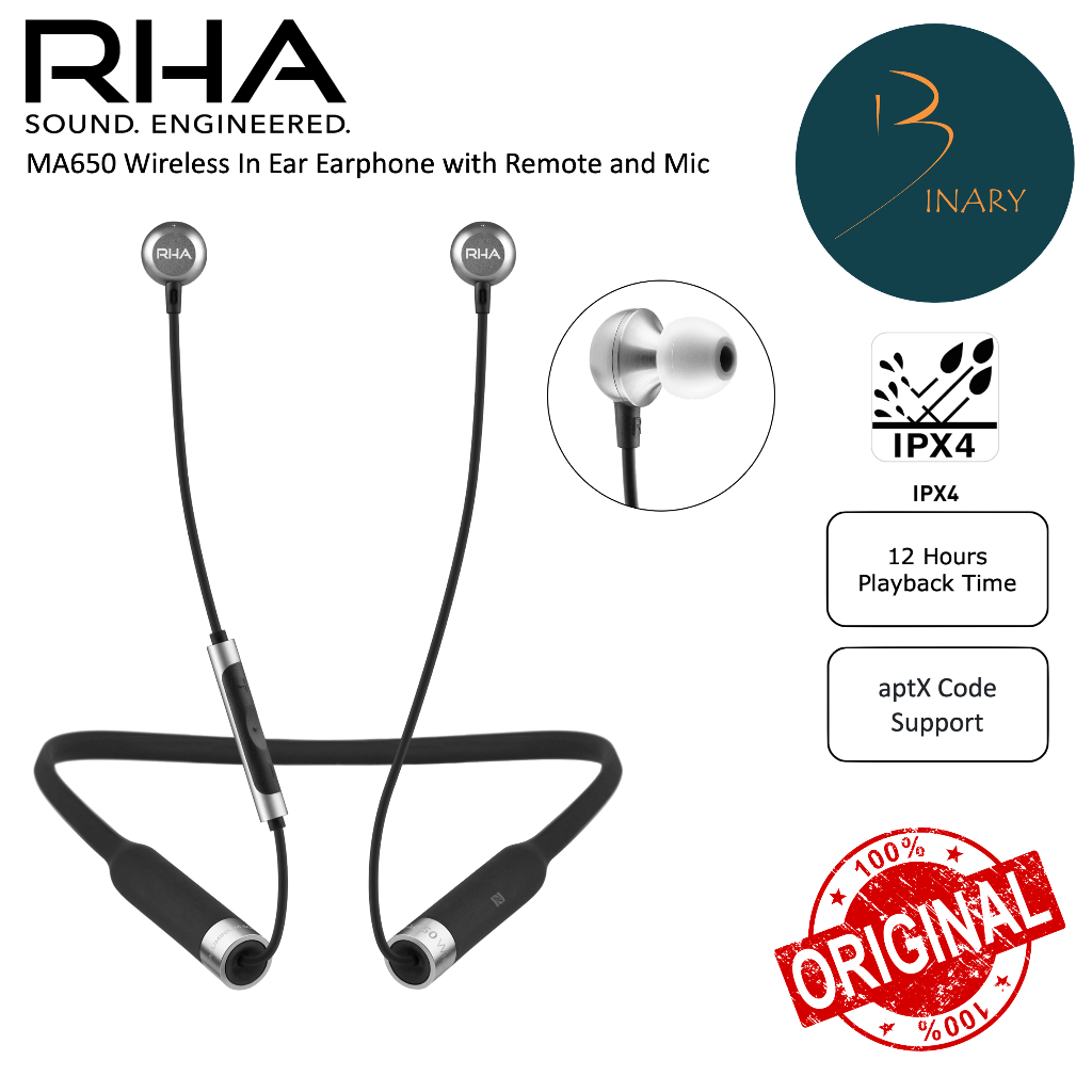 RHA MA650 aptX Wireless Earbuds Bluetooth Earphone with IPX4 Sweat Proof Noise Isolating Shopee Malaysia