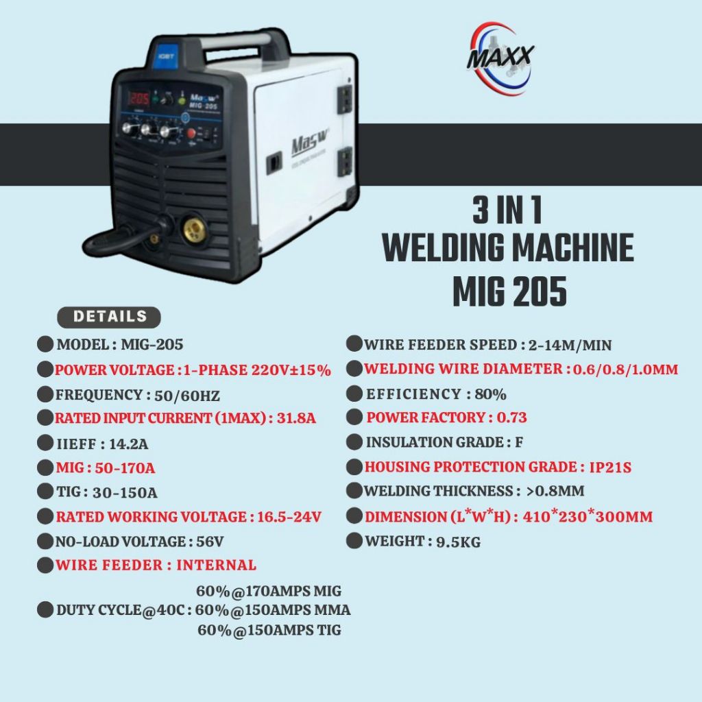 3 IN 1 WELDING MACHINE MIG 205 (MASW) | Shopee Malaysia