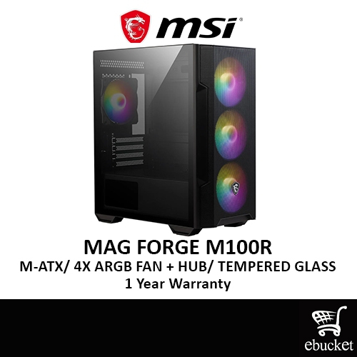 MSI MAG FORGE M100R M-ATX/ M-ITX GAMING CASING ( 4X ARGB FANS + HUB ...
