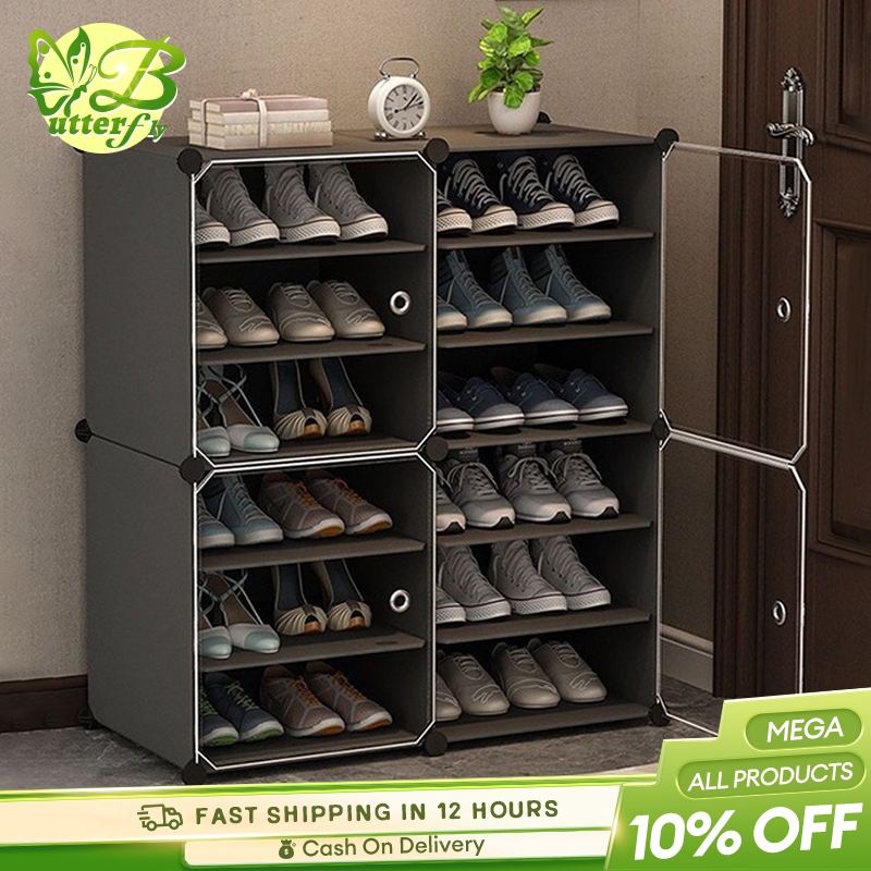 Shoe Rack With Door Rak Kasut Bertutup Storage Box Stackable Shoe Box ...