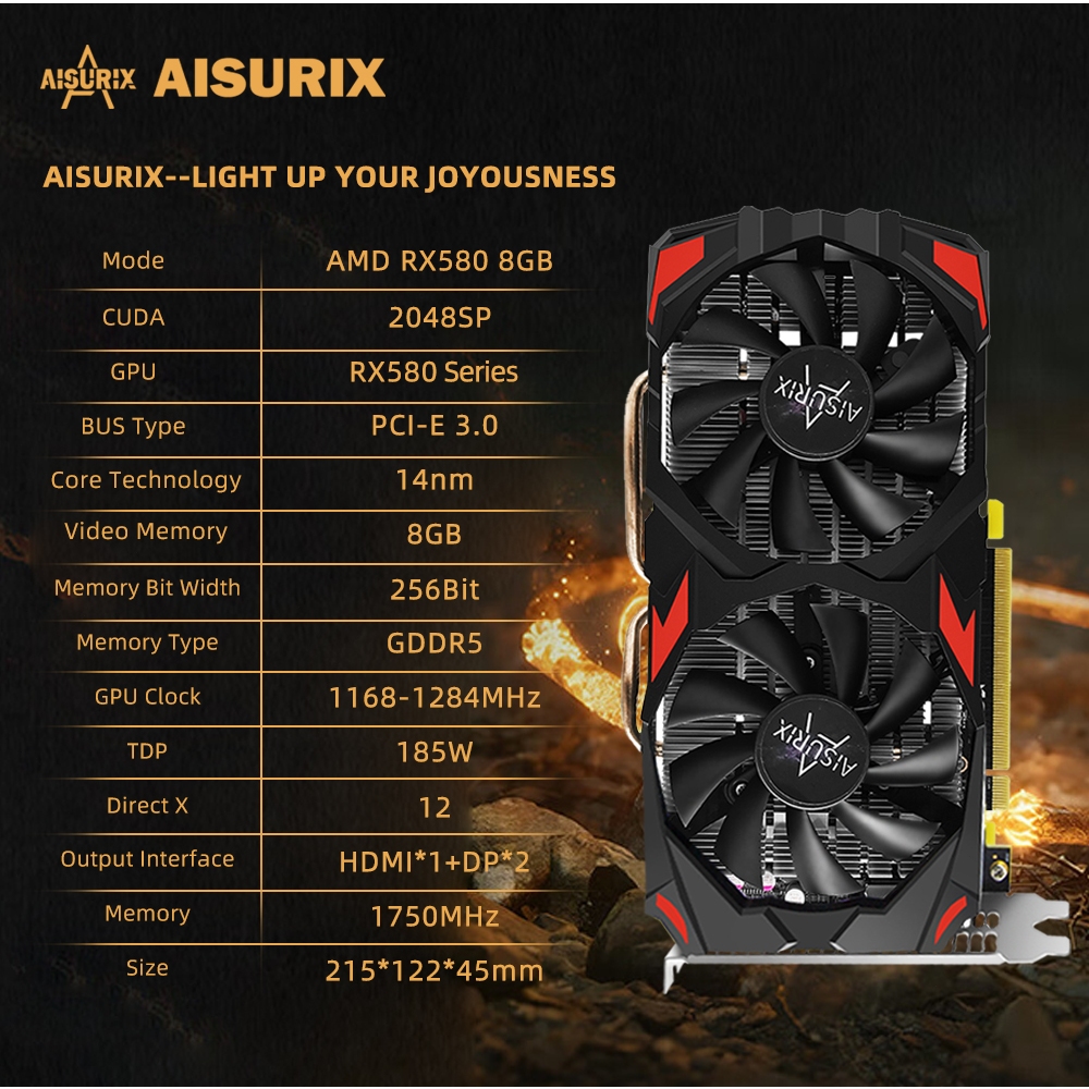 AISURIX Brand New Graphics Card RX 580 8GB AMD Radeon Computer GPU ...