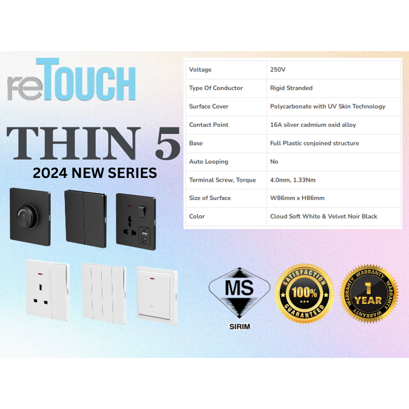[SIRIM] reTouch THIN5 (BLACK) Ultra Thin Soft Touch 13A/15A/20A/45A/USB ...