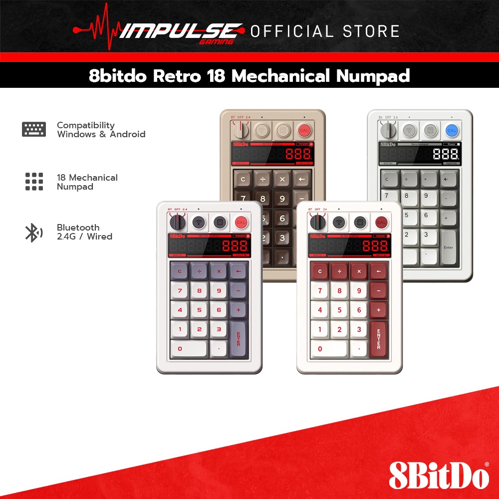 8BitDo Retro 18 Mechanical Numpad, Supports Calculator Mode, Bluetooth ...