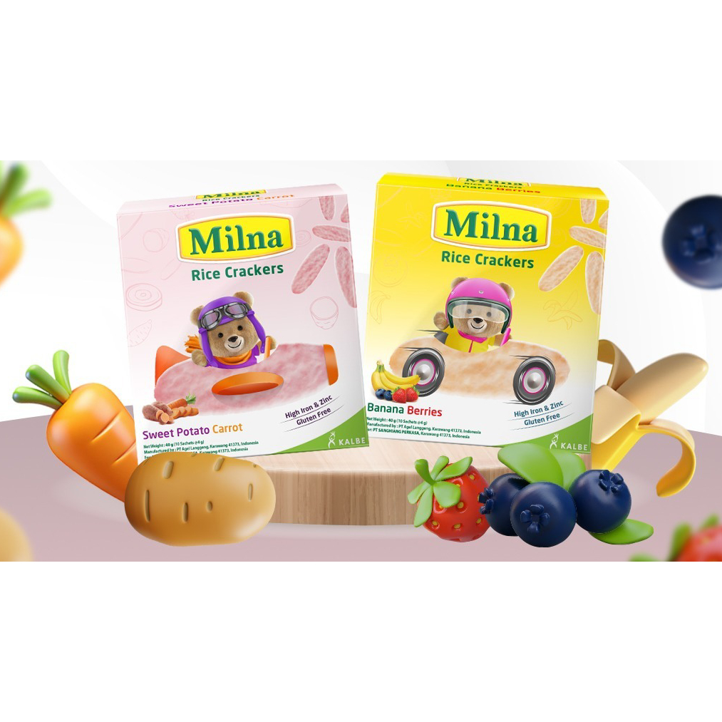 Milna Rice Crakers 40gm (10sachets@4gm) (Sweet Potato Carrot / Banana ...