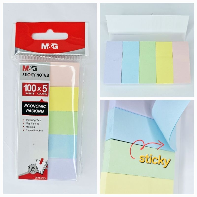 M&G Sticky Notes 100Sheets×5Colors Note Pad 20x50mm Index Tab 便利贴 YS ...