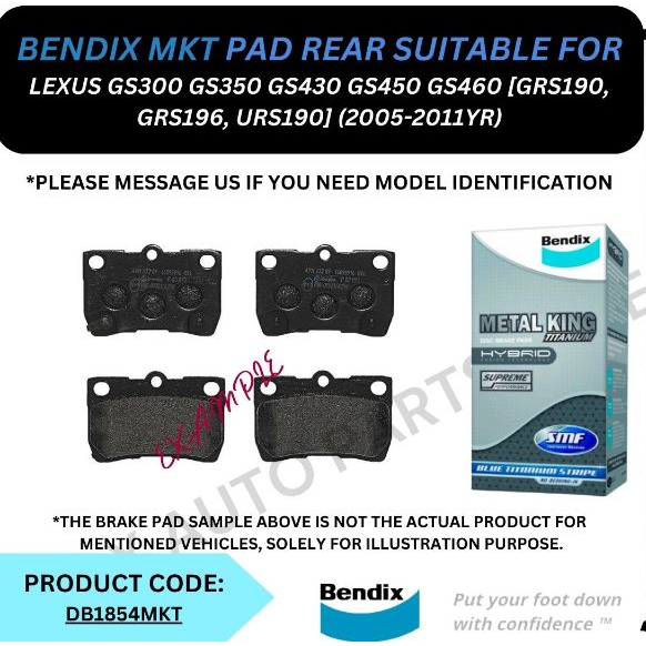 BENDIX (MKT) DISC BRAKE PAD (REAR) FOR LEXUS GS300 GS350 GS430 GS450 ...