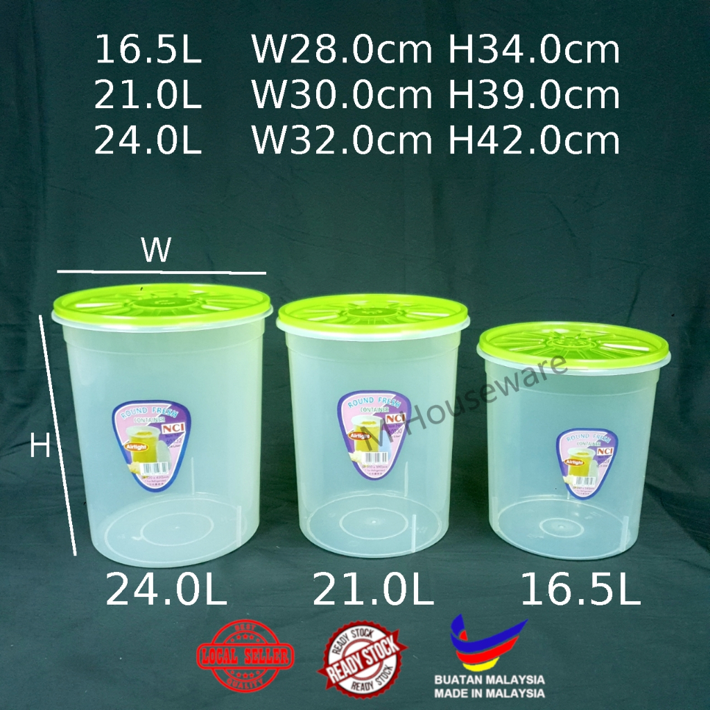 NCI Round Container Air-Tight 16.5L ~ 24.0L Bekas Plastic Bekas Keropok ...