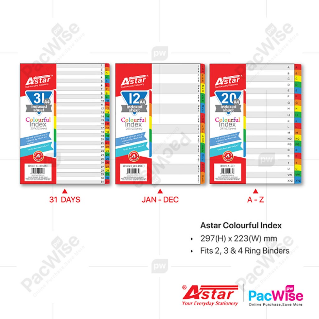 A4 Index Divider Astar / Pembahagi Fail Indeks/12 Warna/Monthly Jan–Dis ...