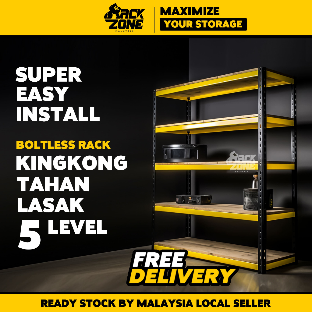 RACKZONE Signature YB 5 Level Boltless Rack Heavy Duty Rak Besi ...