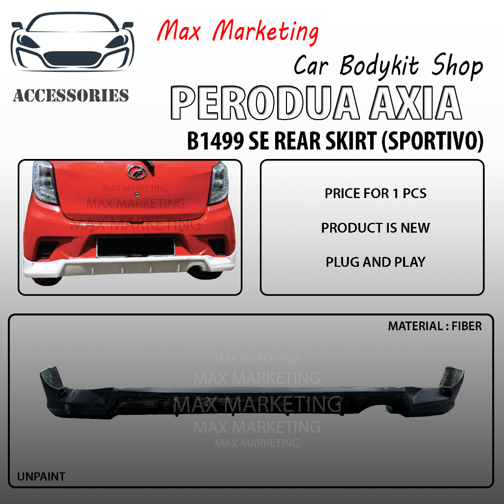 B1499 CAR BODYKIT PERODUA AXIA SE REAR SKIRT (SPORTIVO) (FIBER ...